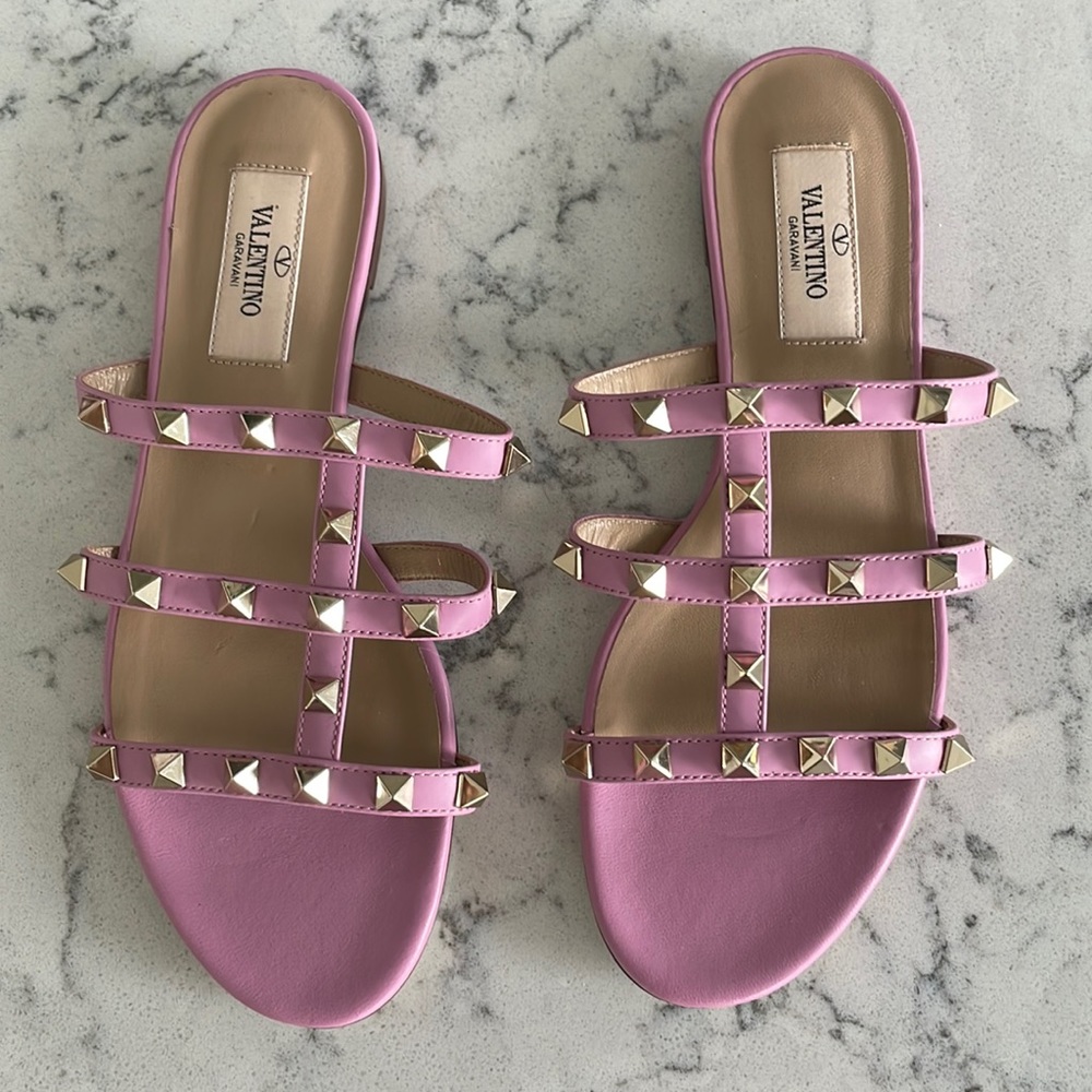 VALENTINO ROCKSTUD FLAT SLIDE SANDAL size 35